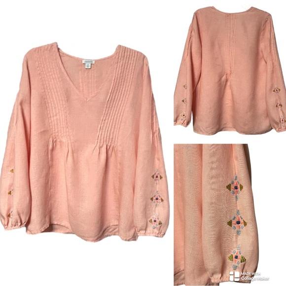 Sundance NWOT 100% linen pintuck embroidered top - Picture 1 of 7